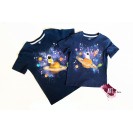 Children's t-shirt, made of cotton, navy blue, hand-painted with galaxies