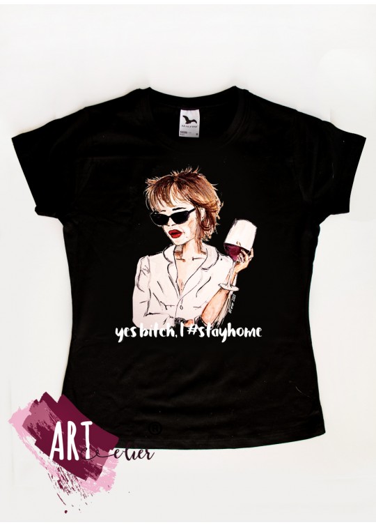 Tricou Femei Staiacasa, bea vin rosu, distreaza-te