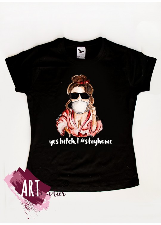 Tricou Femei Staiacasa, bea ceai si relaxeaza-te - negru