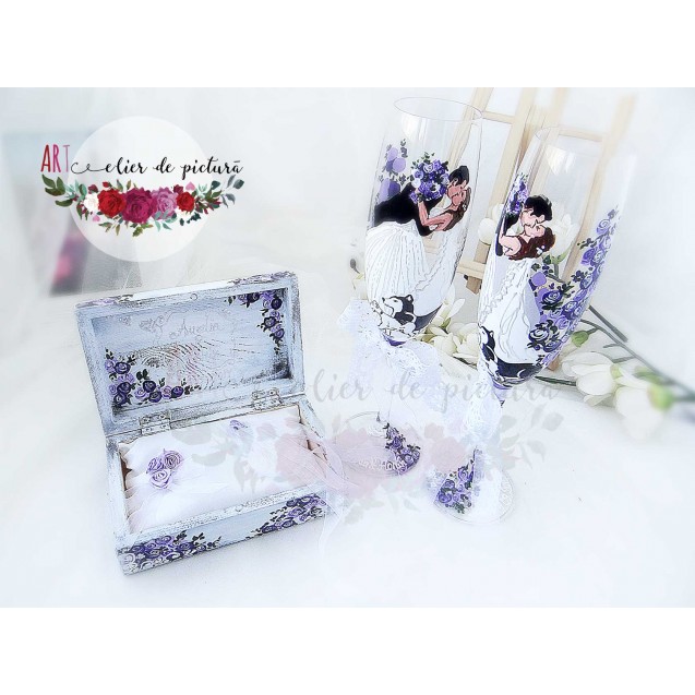 Pahare pictate manual pentru miri "Ultra Violet Roses"