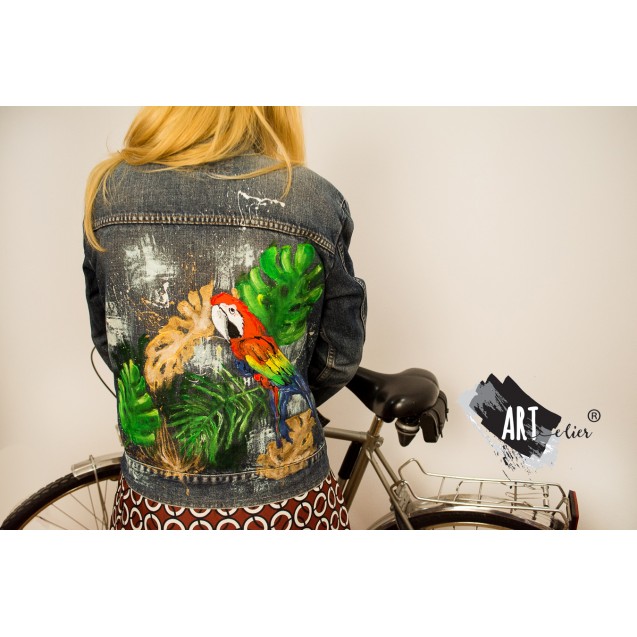 Handpainted Preloved Denim Jacket - Jungle Style