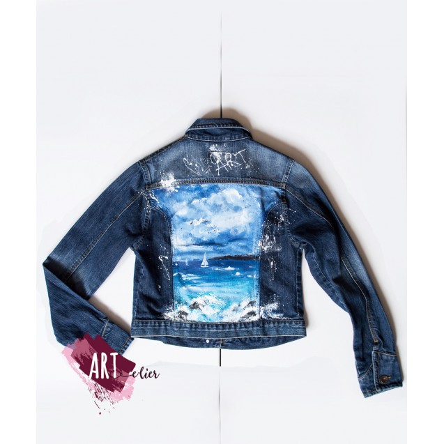 Upcycled Denim Jacket Handpainted - The Sea 