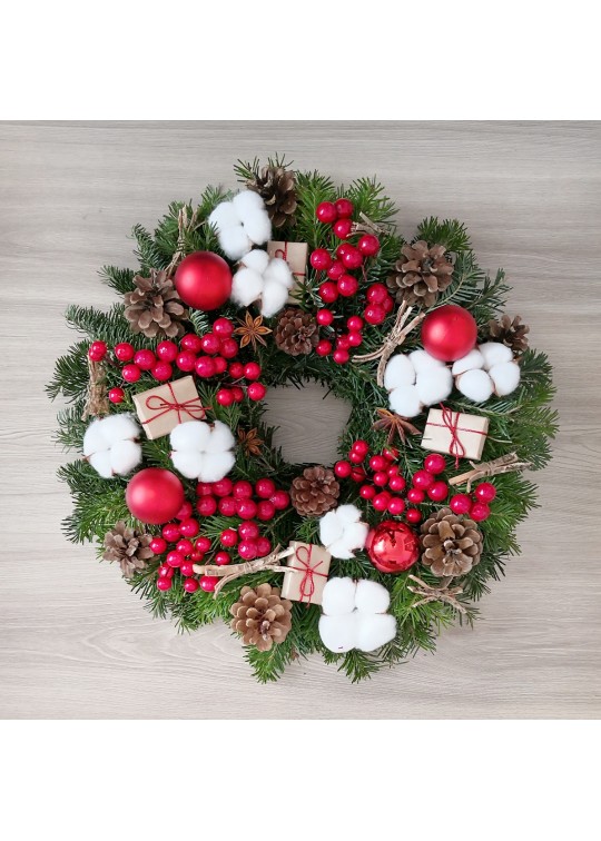 Decoratiuni Craciun Coronita de Craciun din brad natural "Flori in mana"