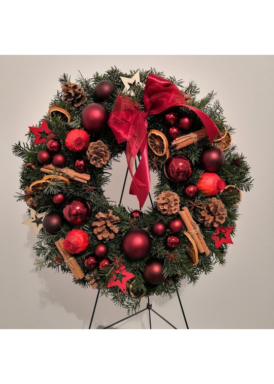 Decoratiuni Craciun Coronita de Craciun din brad natural "Mandra visinie"
