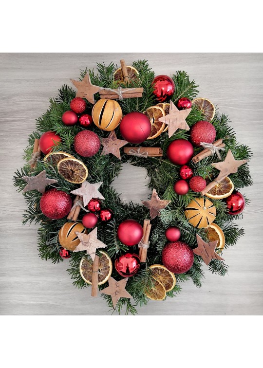 Decoratiuni Craciun Coronita de Craciun din brad natural "Rosie ca focu`"