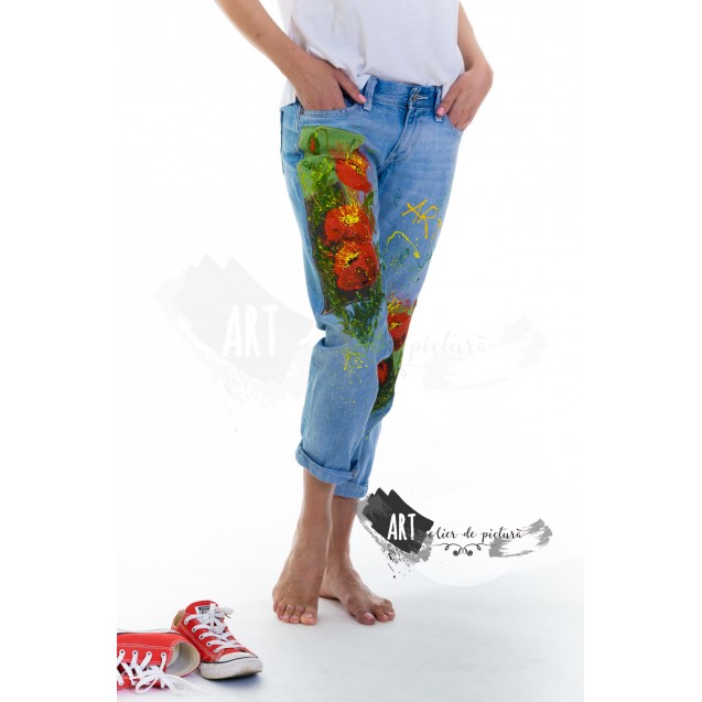 UPcycled ARTistic Jeans Splashy Poppies