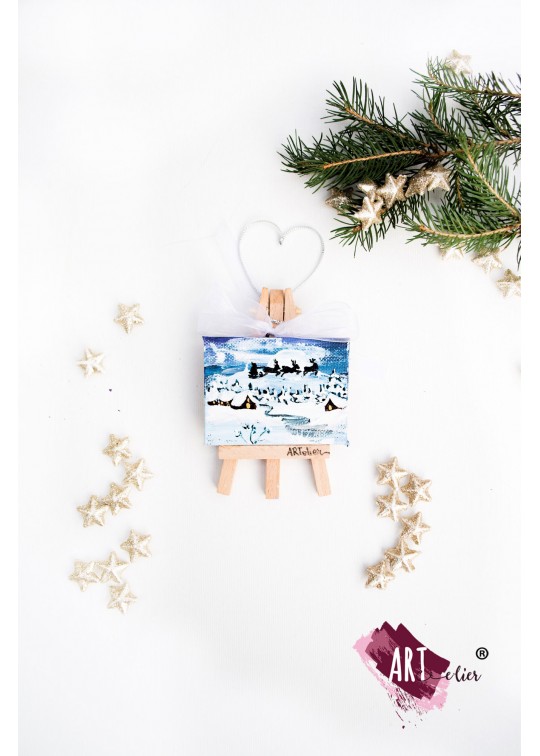 Decoratiune de Craciun, minisevalet, pictat manual - Noapte de Craciun